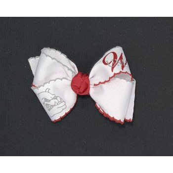 UMS-Wright (White) / Cranberry-Gray Pico Stitch Bow - 4 Inch